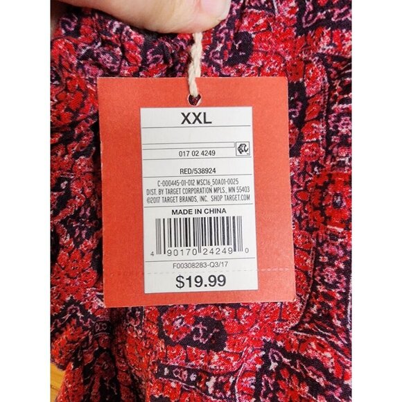 Mossimo Womens size XXL Reds Floral Boho Peasant Ruffle Tie Faux Wrap Blouse New - Picture 8 of 12